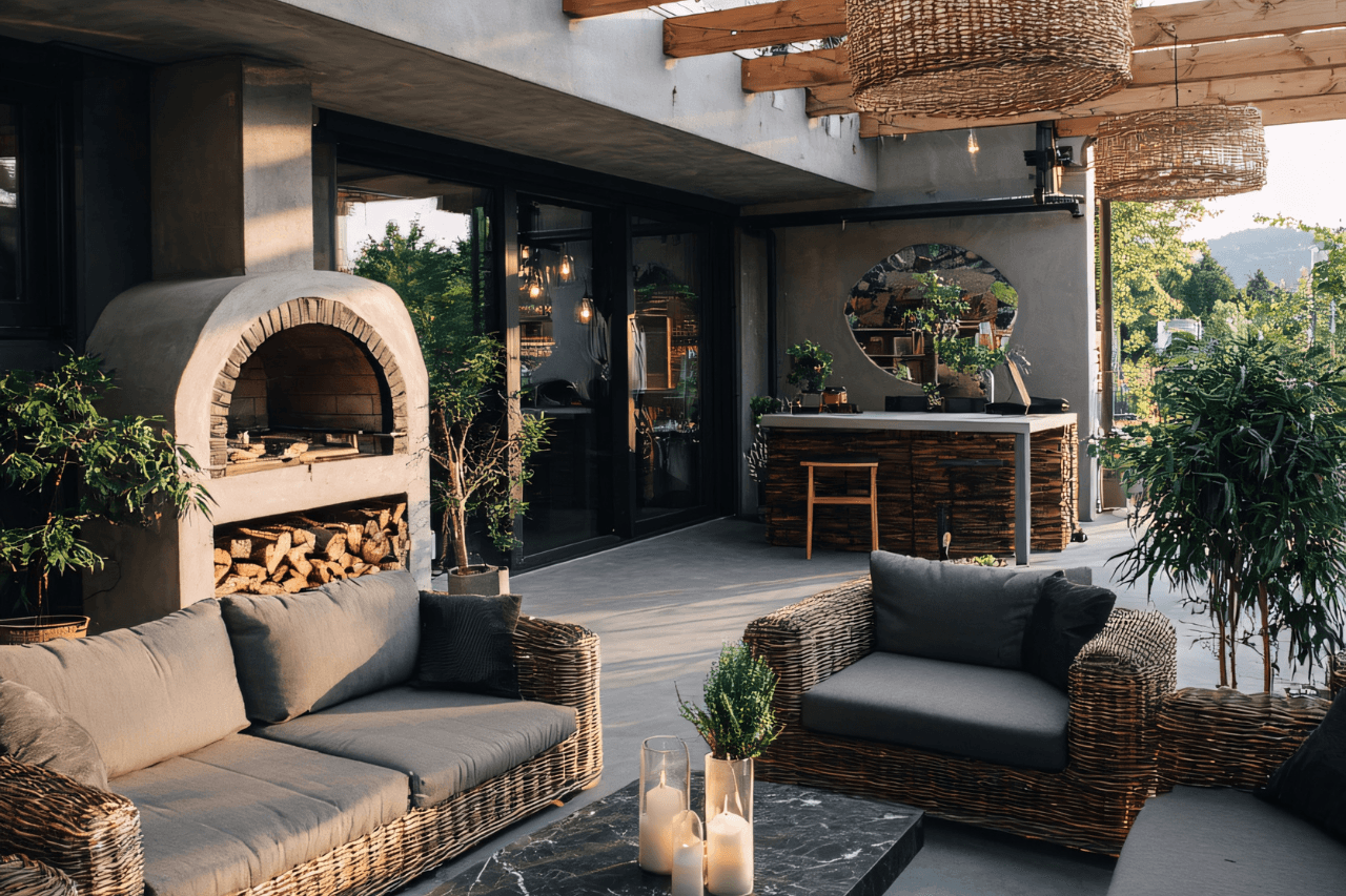 Outdoor kitchen and bar setup